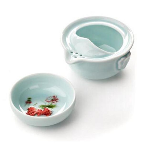 quik cup 1 pote e 1 xícara celadon office travel kungfu conjunto de chá preto drinkware ferramenta de chá verde T309350p