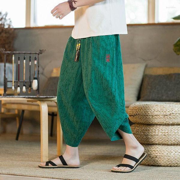 Calça masculina Japonês Quimono Tradicional Shorts 2023 Roupa Asiática Calças de Banho Casual Linho Solto Arlequim