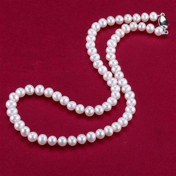 New Fine enormi gioielli di perle Charming 7-8mm collana di perle bianche dei mari del sud da 18 pollici chiusura in argento 925293o