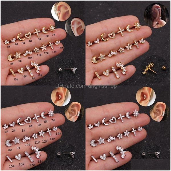 Stud Fashion Piercing 16G Acciaio inossidabile Asta spessa Cuore Orecchini per le donne Trend Ear Cuff Jewelry 2022 Regali per la festa della mamma Drop Delive Dhiot