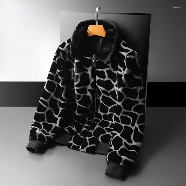 Männer Jacken 2023 Mode Trendy Pelz Kragen Mantel Herbst Winter Hohe Qualität Elegante Luxus Baumwolle Dunkle Leopard Druck