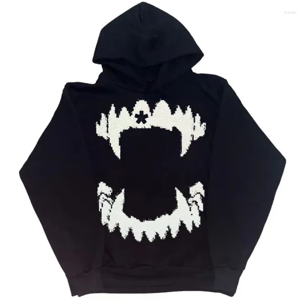 Kadın Hoodies Retro Vampir Dişleri Baskı Hoodie Kadınlar Yüksek Sokak Hip Hop Harajuku Tops Y2K Günlük Moda Büyük Boy