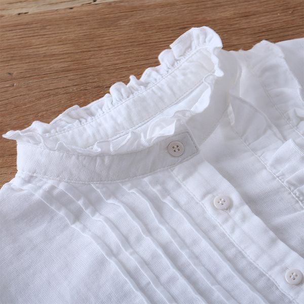 Yeni Bahar Japonya Stil Mori Kız Kadın Bluz Asimetrik Tasarım Dantel Tasarım Stand Yaka Gevşek Çift Pamuk İplik Gömlek