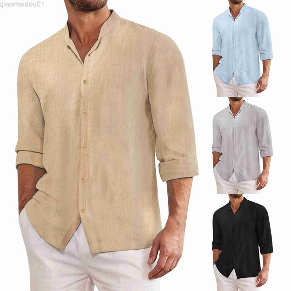 Мужские повседневные рубашки 2023 Летняя Англия Рубашка мужская хлопковые льняные рубашки кардиган с длинными рукави