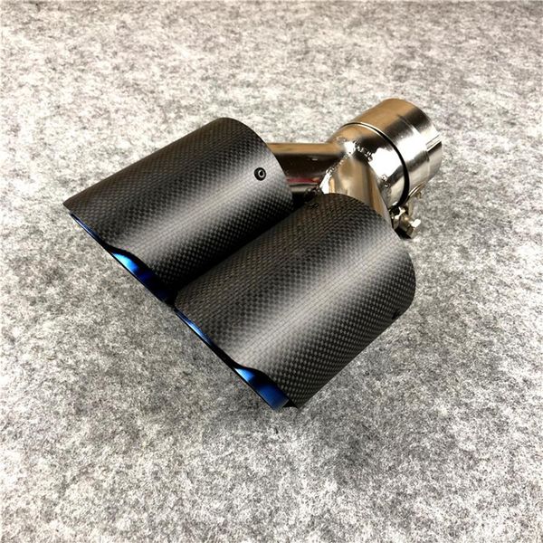 1 PCS Akrapovic Car Coated Blue Carbon Exaustores Dual Pipes Universal AK End Muffler Tips241c