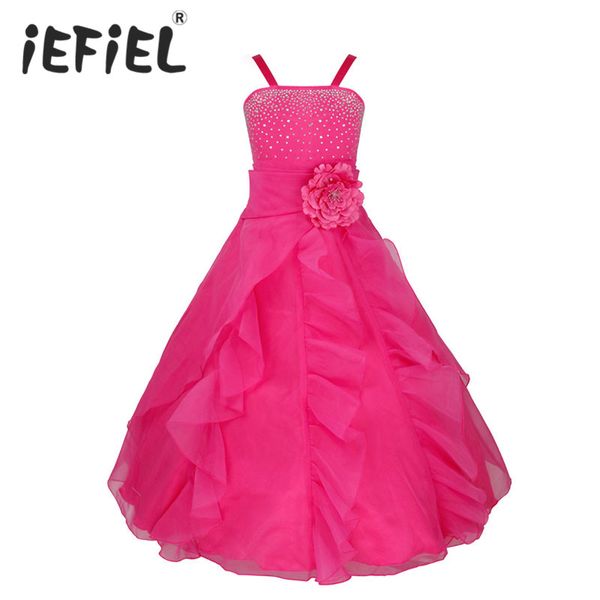 iEFiEL Crianças Meninas Bordado Arco Flor Vestido Formal Festa Baile Baile Princesa Dama de Honra Casamento Crianças Vestido Tutu Tamanho 2-14Y