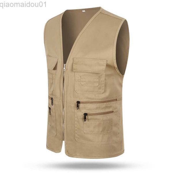 Giacche da uomo Gilet multitasche Giacca da uomo Casual Plus Size Capispalla slim fit Giacca senza maniche con cerniera Abiti maschili Gilet di cotone L230721