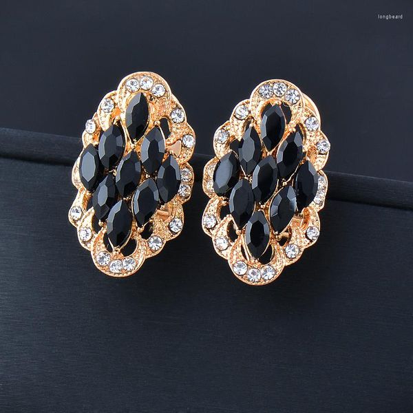 Brincos de pino SINLEERY Luxo Pedras pretas Grandes para mulheres Acessórios de festa de casamento Jóias ES775 SSB