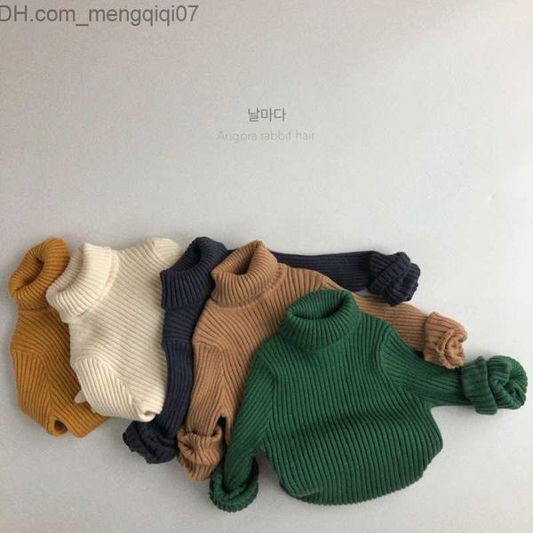 Pulôver meninos meninas tricô gola alta verde algodão estampado inverno coreano criança menina roupas de inverno crianças camisolas Y1024 Z230721