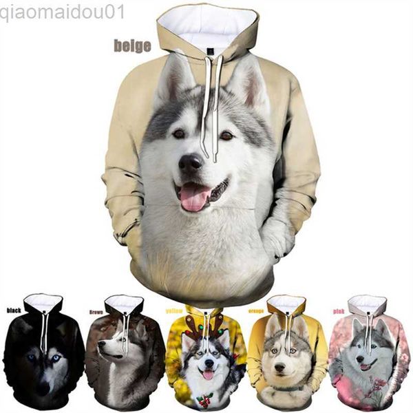 Hoodies masculinos moletons nova moda engraçado e fofo cão husky siberiano 3D impresso em 3D cachorros husky siberiano estampado masculino feminino casual hoodies tamanho XXS-7XL L230721