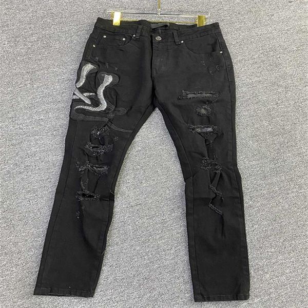 21SS Style Classic Slim-leg Mens Jeans Uomo Abbigliamento Fit Straight Biker Ripper Zipper Full length Snakes Pants Casual Size 28-402839