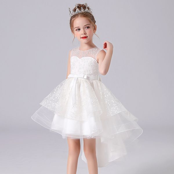 Vestido de dama de honra cauda de verão 2021, vestidos infantis para meninas, fantasia infantil, princesa, festa, branco, azul, rosa, vestido de noiva