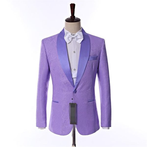 Seitenablager ein Knopf hellviolett Paisley Bräutigam Smoking Schal -Revers -Groomsmen Herren Hochzeitsfeier Anzüge Jacke Hose Weste Krawatte K17225f