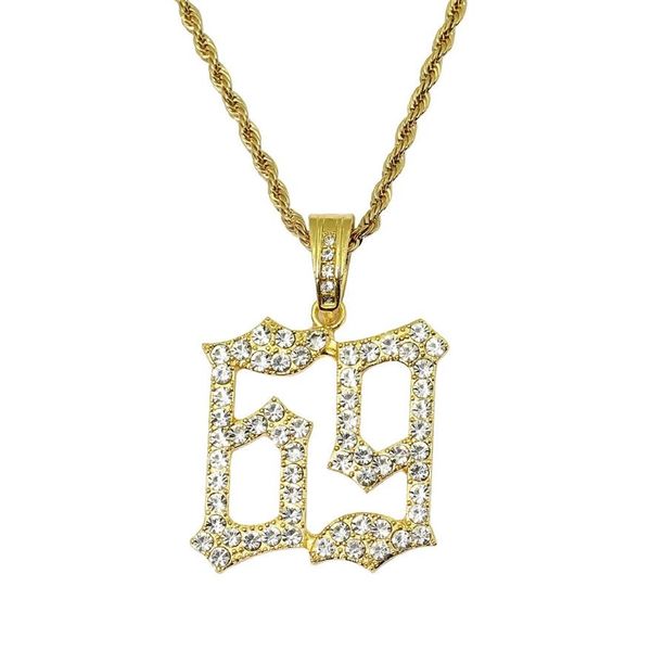 hip hop número 69 colares de pingente de diamantes para homens liga de prata dourada strass colar de luxo 6ix9ine corrente cubana moda je244r