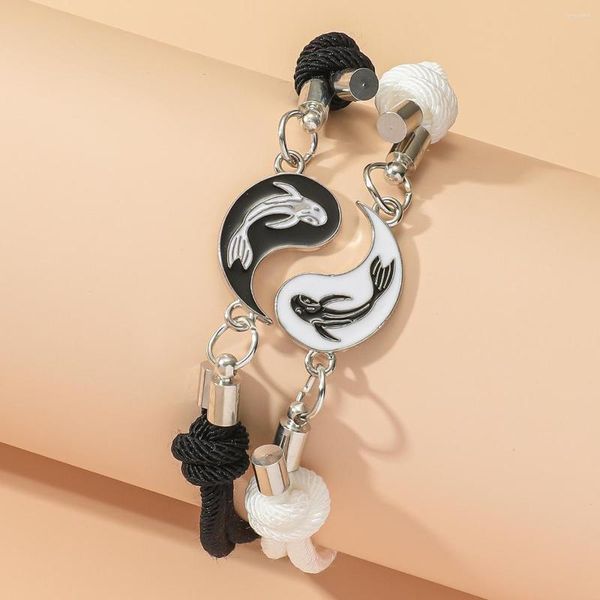 Braccialetti con ciondoli 2 pezzi / set Bracciale intrecciato pesce Tai Chi Gossip per donna Uomo Amici Gioielli coppia di moda Yin Yang regolabile