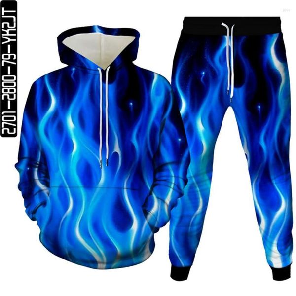 Herren-Trainingsanzüge, springende Flamme, bunter Feuerdruck, Herrenmode, Kleidung, Hoodies, Hosen, 2-teiliges Set, Damen, Teenager, Sportbekleidung, Anzug, Größe S-6XL