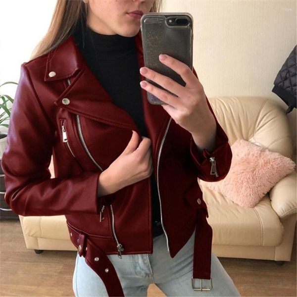 Cappotto invernale da donna Wepbel in pelle Cappotto da donna Moda causale Pu Giacche da moto Abbigliamento Slim Fit Locomotiva Punk