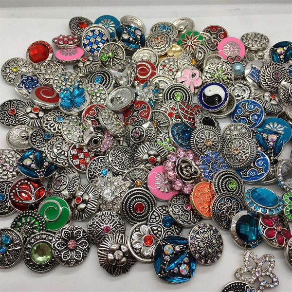 Novo lote de 100 pçs botões de pressão sortidos joias intercambiáveis 18mm pedaço moda diy charme trabalho para botões de gengibre pulseira brinco 212D