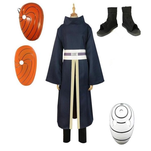 Costumi cosplay Naruto di alta qualità Uchiha Obito Cosplay maniche lunghe mantello nero e maschera231l