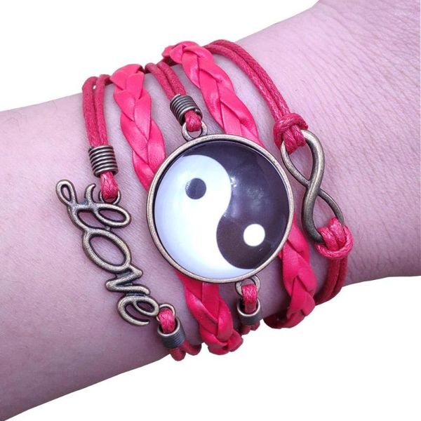 Braccialetti con ciondoli 8 Stili Yin-Yang Tai Chi Bracciale in pelle multistrato Casual Antique Time Gem Donna Uomo Donna Festa Compleanno Regalo AT233-240