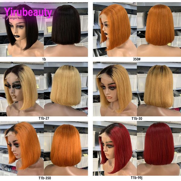 Çift Çizilmiş Çin İnsan Saçı 4x4 Bob Wig T1B/30 1B 4# P4/27 T1B/27 T1B/350 T1B/99J T4/27 Ombre Renk 10-14inch