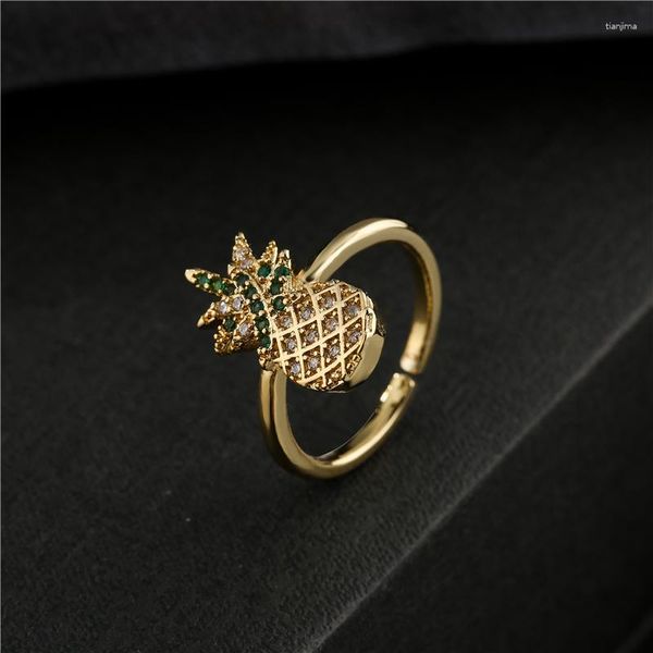 Fedi nuziali Fashion Gold Color Ananas Ring Design unico Donna Summer Jewelry Drop Open Misura regolabile all'ingrosso
