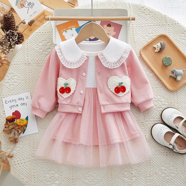 Completi di abbigliamento Set da bambina primaverile rosa ciliegia vestito vestito da bambino coreano in due pezzi per bambini manica lunga