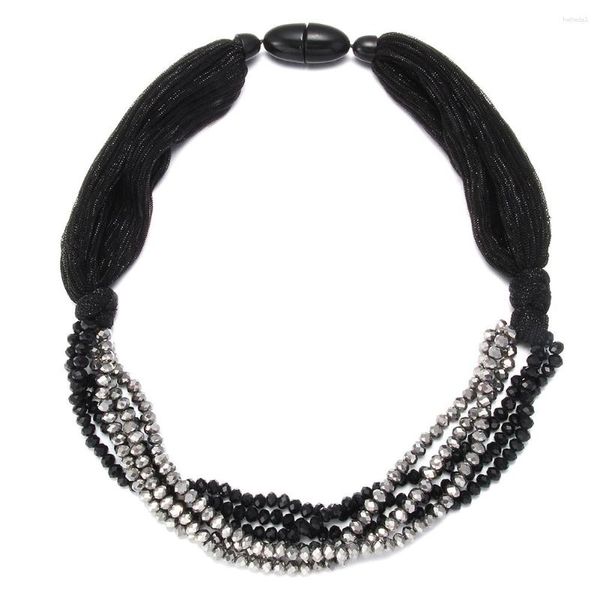 Anhänger Halsketten Schwarz/Grün Seil Für Frauen Kristall Perlen Mehrfarbige Charme Halsreifen Handgemachte Mode Schmuck