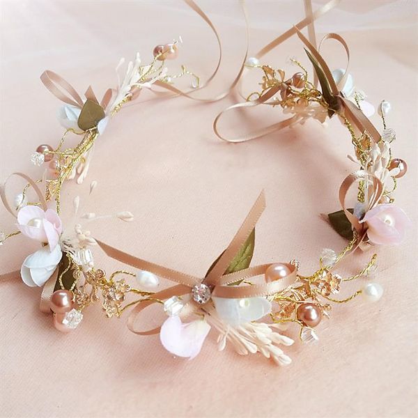 Schmetterling Blumen Vintage Kopfschmuck Haarketten für Braut Perlen Stirnband Blumenmädchen Blumenkrone Hochzeit Accessoires211j