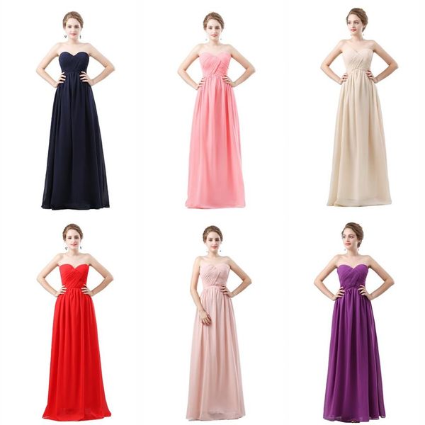 Chiffon Vestidos de Dama de Honra Longos várias cores Querida Vestidos de Noiva com Cadarço Elegante E Simples2969