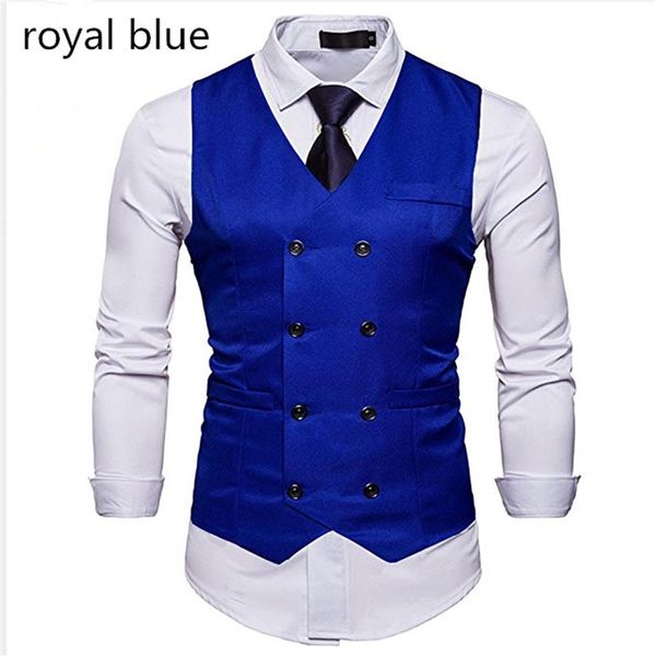 Setwell Kraliyet Mavi Erkekler Formal İnce Fit Premium İş Elbise Takım Düğmesi Yelekler Özel Çift Breasted England Style Damat V293C