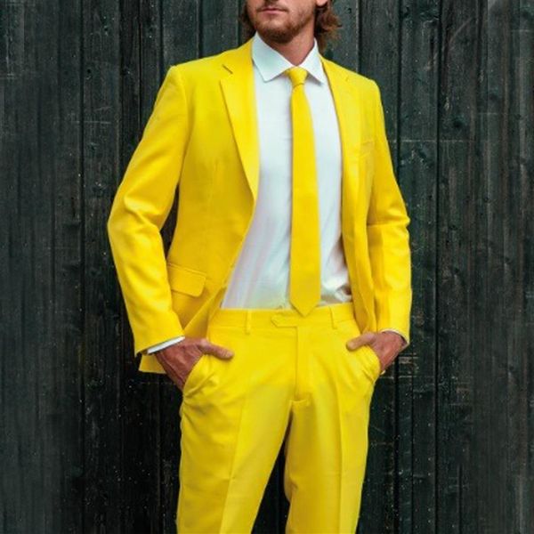 Yellow 2 Piece Mens Formal Dress Suit for Wedding Groom Suits Jacket Pants Custom Made Wedding Tuxedo Suit for Men283x