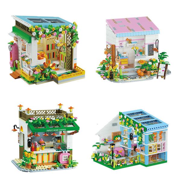 Blocos 2023 Micro Garden Sun Studio Street View Building Girl Handmade HandworkToy Aniversário Faça Você Mesmo Presente de Natal 230721