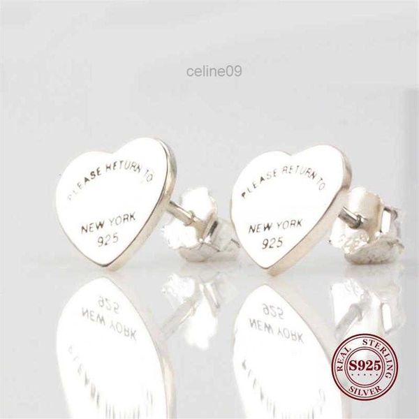 Original 925 Sterling Silver Love Heart Ear Stud Vintage Allure Please Return to New York Orecchini per gioielli moda donna289k