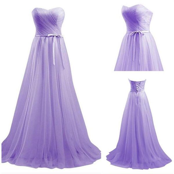 Vestidos de dama de honra lilás 2019 feitos sob medida Vestido longo de dama de honra Sweetheart Tule macio Vestidos de festa formais308b