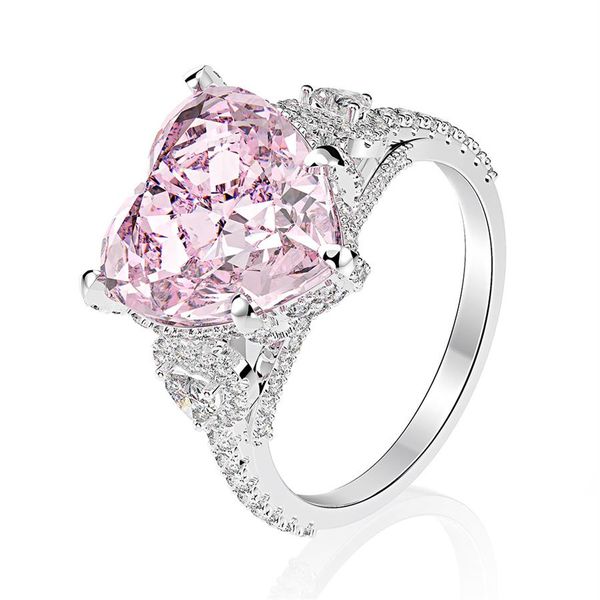 Coração lapidado 5 quilates anel de diamante safira rosa prata esterlina 925 aliança de noivado aliança de casamento para mulheres joias finas2707
