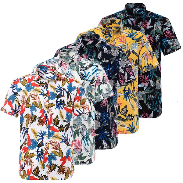 Herren-Freizeithemden, Sommer-Hawaii-Hemd aus reiner Baumwolle, bedruckt, kurzärmelig, große US-Größe, Hawaii-Blumen-Strand-Blumenmuster, 230720