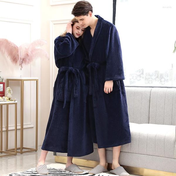 Roupa de dormir feminina inverno xadrez plus size longo flanela roupão quente quimono 40-130 kg roupão de banho aconchegante roupão masculino noite