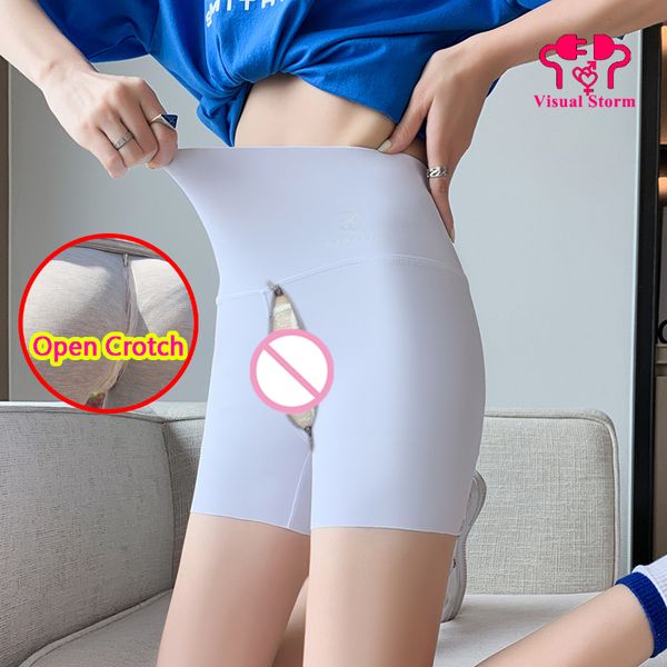 Donna Estate con apertura sul cavallo Leggings sexy Palestra Pantaloni caldi traspiranti a vita alta Sport Outdoor Sex Clubwear Pantaloni corti senza cavallo