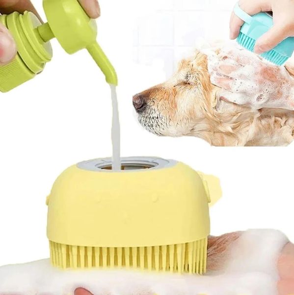 Guanti da massaggio con spazzola da bagno per cani da bagno Pettine morbido in silicone di sicurezza con scatola per shampoo Spazzola per cani da compagnia Commercio all'ingrosso