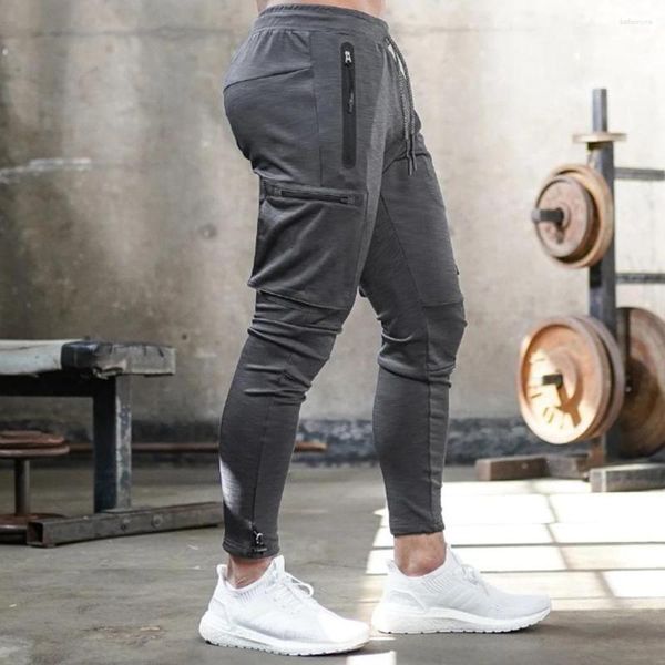 Erkek pantolon kargo ince fit joggers çok cepli kamuflaj adam egzersiz eşofmanları zip cepli pantolon