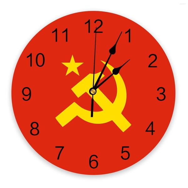 Настенные часы флаг USSR Clock Большая современная кухонная столовая круглый круглый спальня безмолвные висящие часы