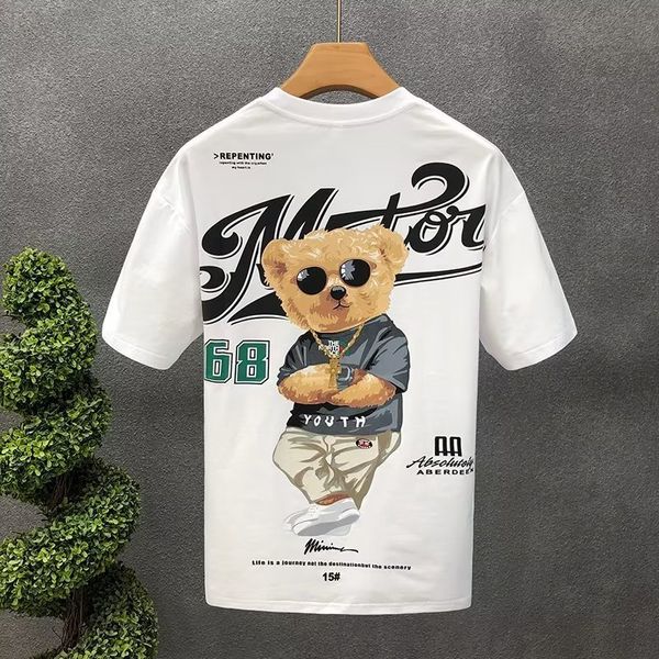 T-shirts masculinas T-shirt de algodão coreana verão masculina Cool Bear manga curta Top de alta qualidade Camiseta branca Camiseta com decote em O Roupas masculinas 230720