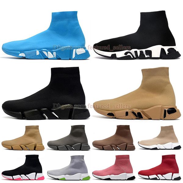 balenciaha meia sapatos baixo preço designer botas de malha mens mulheres luxo azul claro vintage bege paris andando jogging tênis casuais botas mans speed trainer