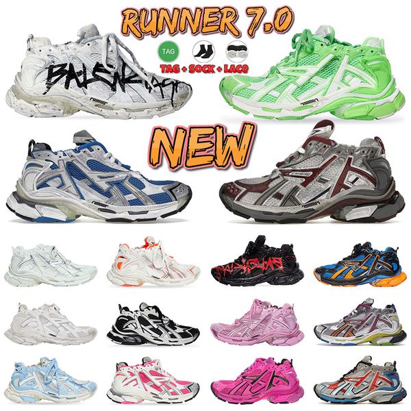 2023 heiße Designer Runner 7 7.0 Freizeitschuhe Damen Herren Paris Transmit Sense Trainer Schwarz Weiß Graffiti Weiß Schwarz Rosa Blau Burgund Dekonstruktion