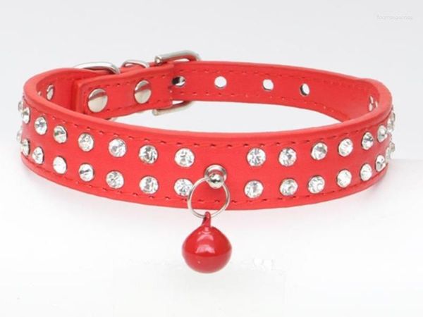 Hundehalsbänder 50 teile/los Schnelle 2 Reihe Bling Kristall Strass PU Leder Haustier Katze Kragen Neckla mit Glocken