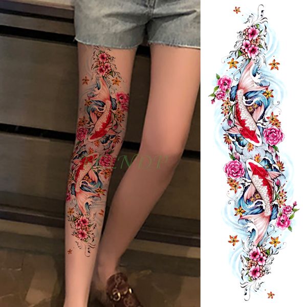 Autoadesivo del tatuaggio temporaneo impermeabile pesce carpa fiore braccio pieno tatto falso flash tatoo manica di grandi dimensioni per ragazza uomo donna signora
