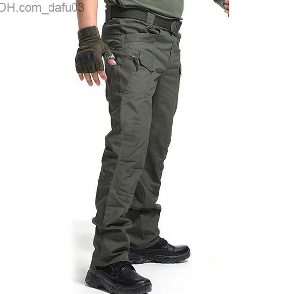 Мужские брюки Высококачественные городские тактические грузовые брюки Мужские водонепроницаемые рабочие брюки с свободными брюками карманы Multi Routh Bag S-3XL Z230721