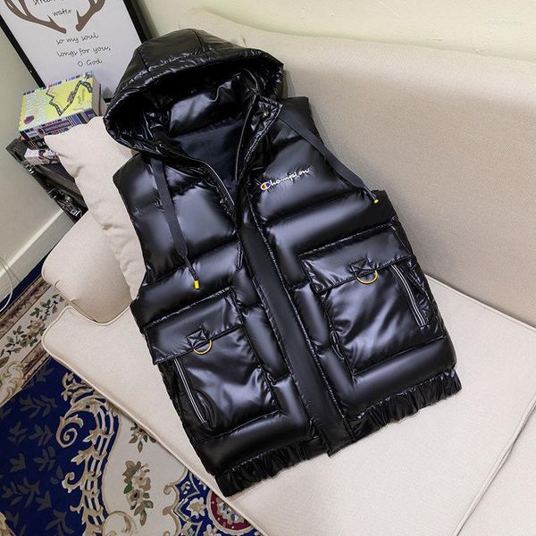 Gilet da uomo Gilet in cotone con cappuccio Gilet da uomo Moda Cappotto invernale nero Caldo Gilet addensato casual Giacca da uomo Gilet senza maniche grigio