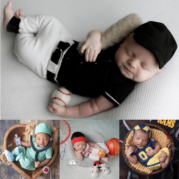 Andenken geborenes Baby Pografie Requisiten Sport Basketball Baseball Arzt Feuerwehrmann Outfits Set Studio Shooting Po Zubehör Requisiten 230720